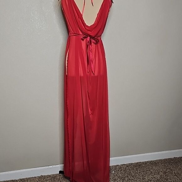 Oh La La Cheri Paris Red Maxi Lingerie Dress Small/Medium Drape Back Waist Cinch - Picture 5 of 12